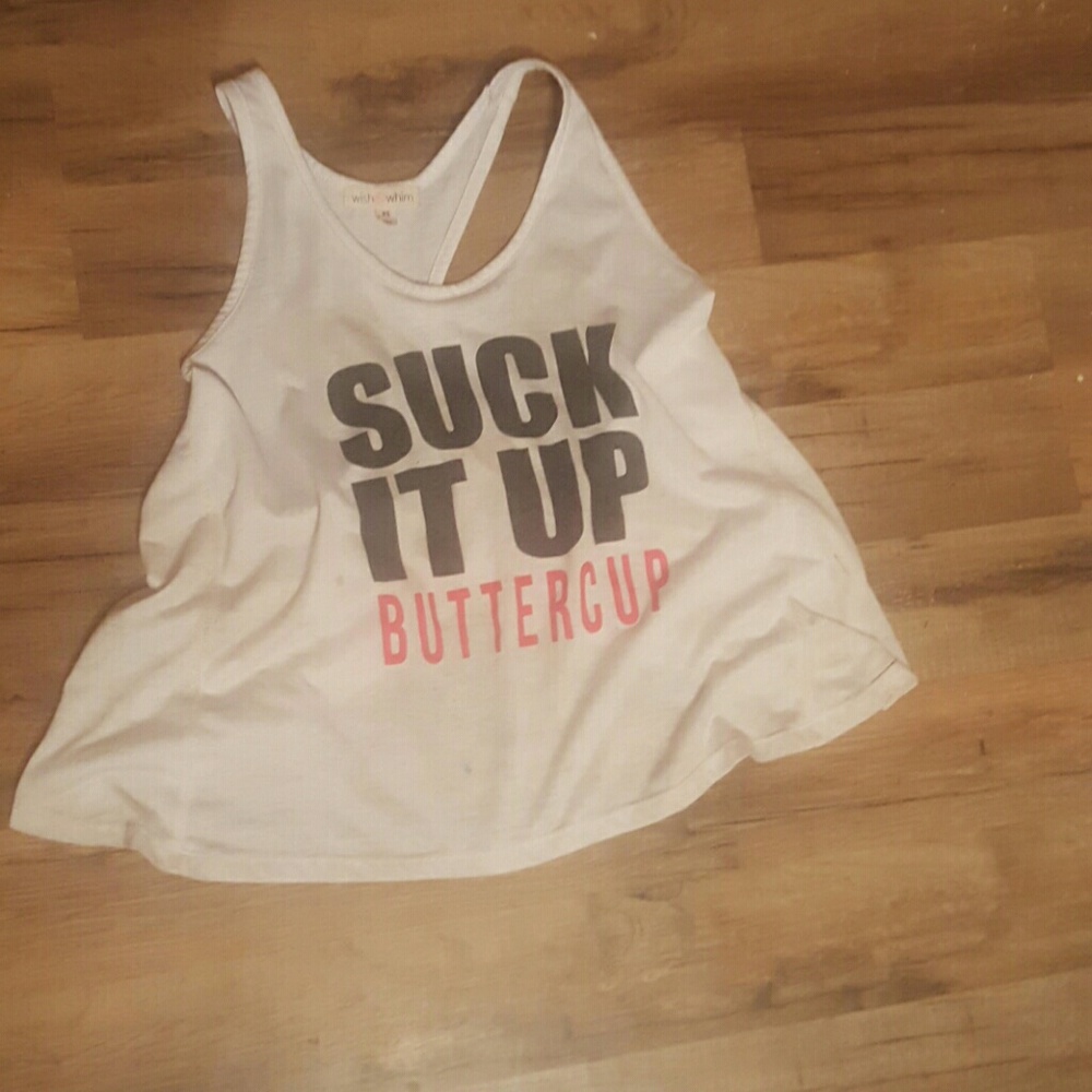 White tank top black and pink writing